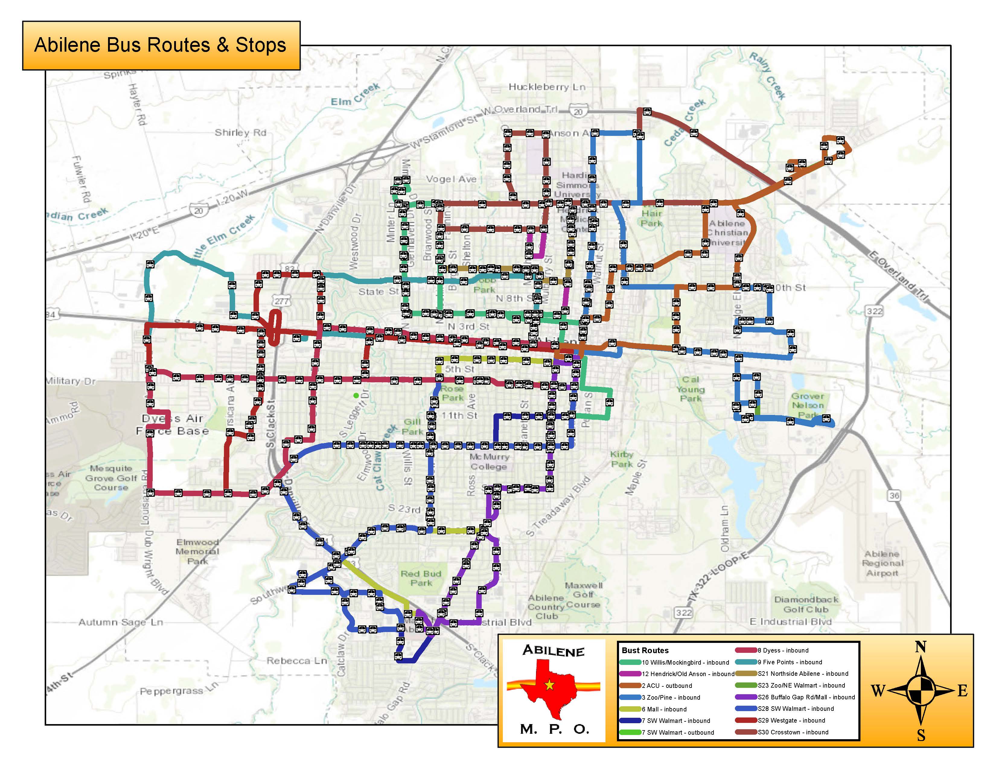 Map of Abilene Bus routes